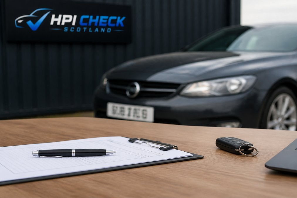 Driver checking a smartphone while sitting in a parked used car