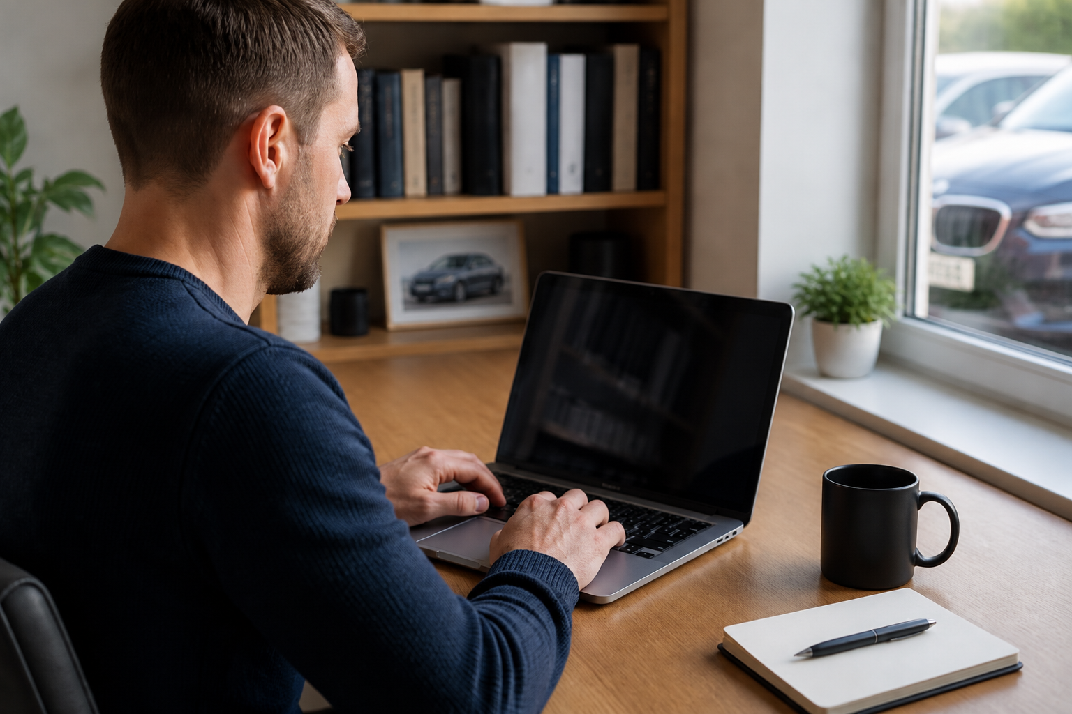 Person using a laptop in a home office