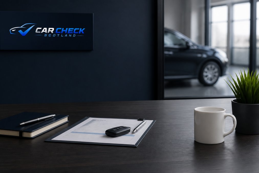 Private used-car buyer reviewing vehicle paperwork