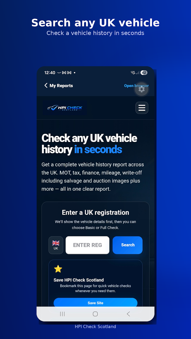 Search a UK registration in the Car Check Scotland app